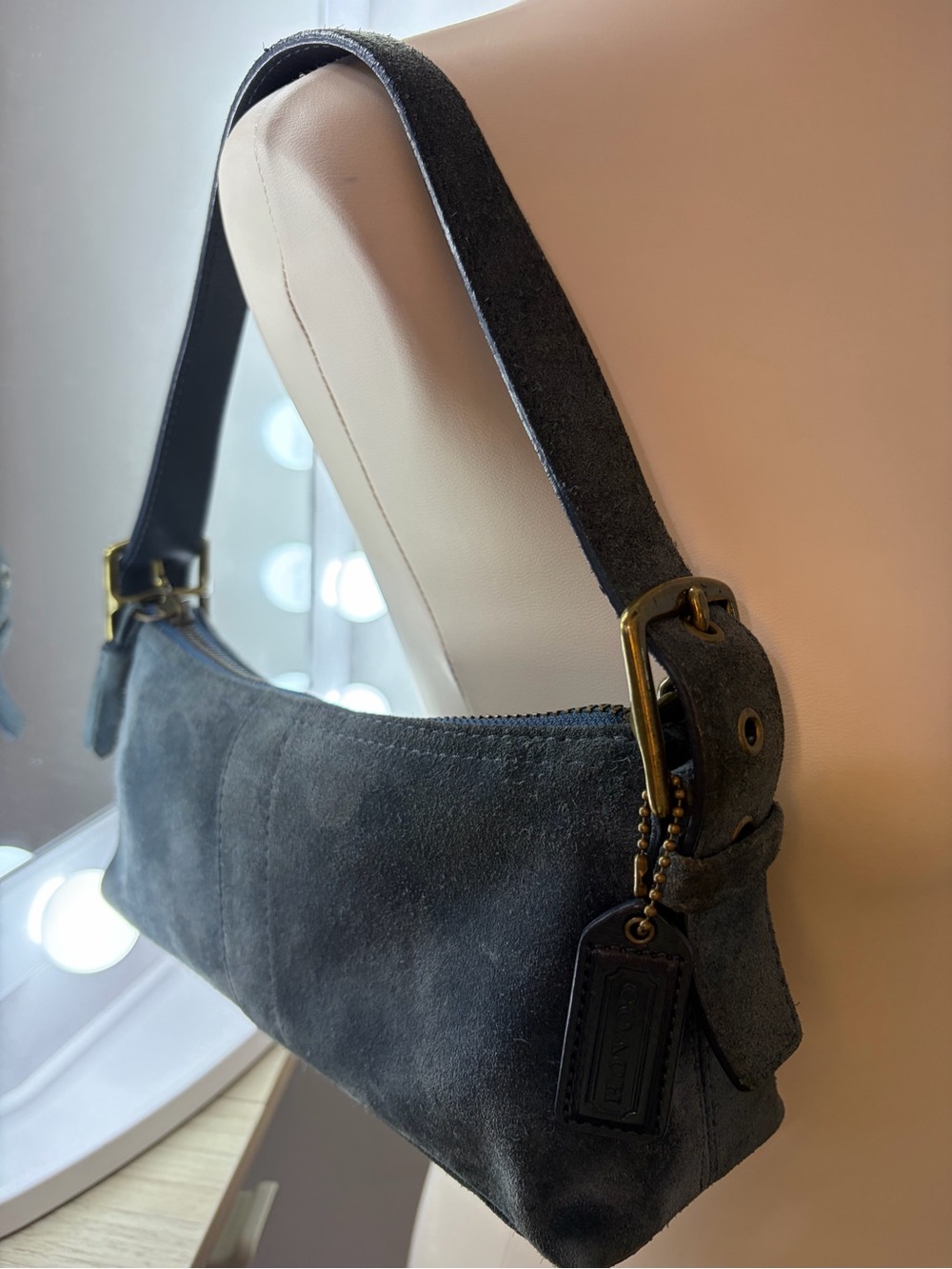 Y2K Demi AuthenticCoach Blue Navy Greyish Suede Shoulder Bag Hamptons - Picture 3 of 16